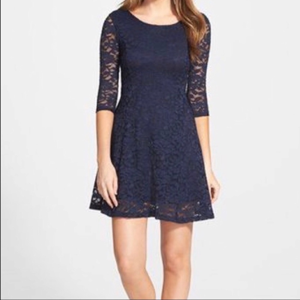 Nordstrom’s dark blue lace dress